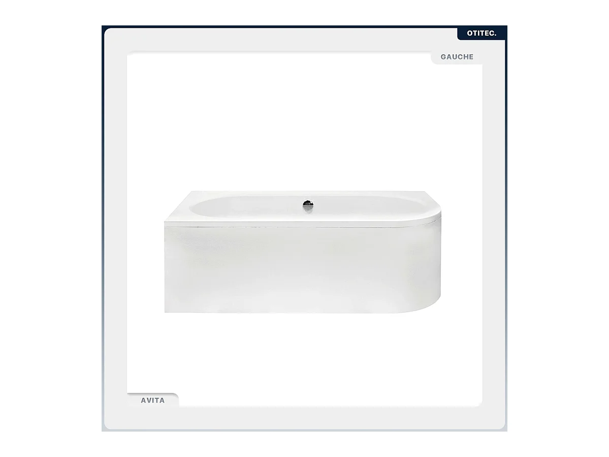 Baignoire asymétrique - 160 x 75 cm - Gauche - sans Habillage - avec Pieds - Repose-tête - Étagère bambou - Vidage Chrome - AVITA