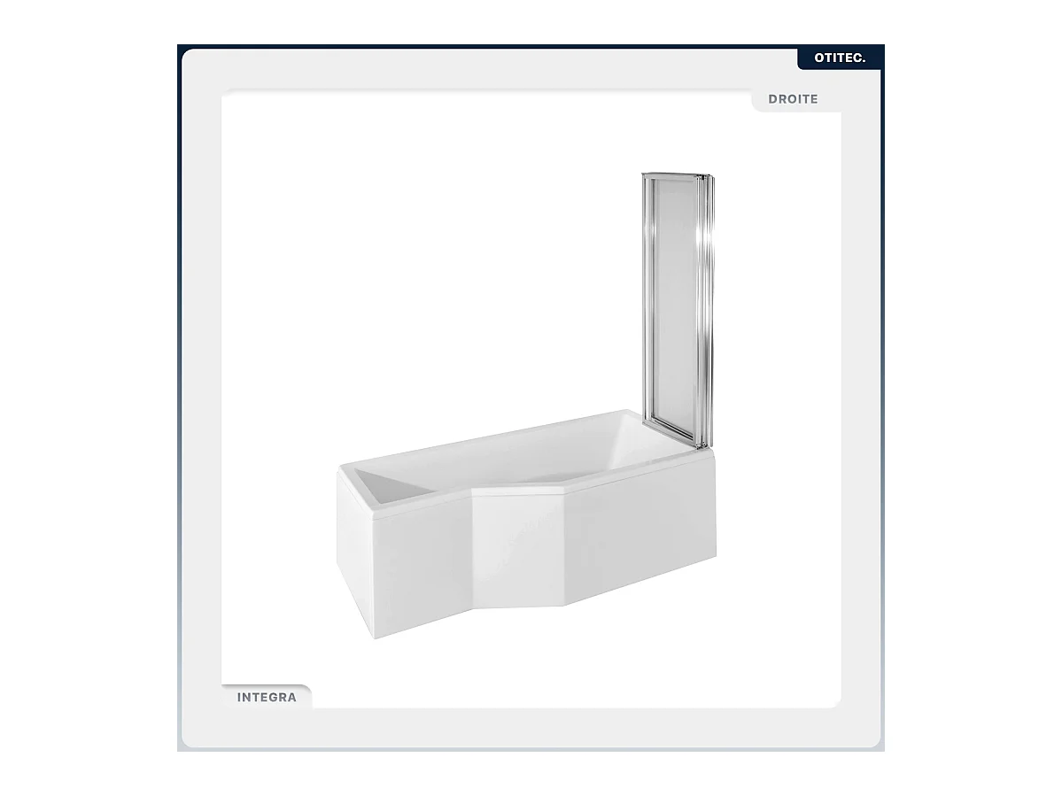 Baignoire asymétrique - 150 x 75 cm - Droite - avec Habillage - Pieds - Pare Baignoire 3 Volets - Vidage Chrome - INTEGRA