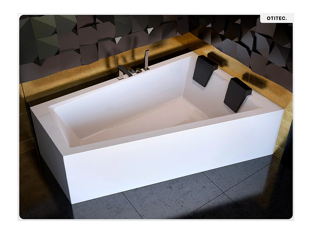 Baignoire asymétrique - 180 x 125 cm - Droite - avec Tablier - Pieds - Vidage Chrome - INTIMA DUO