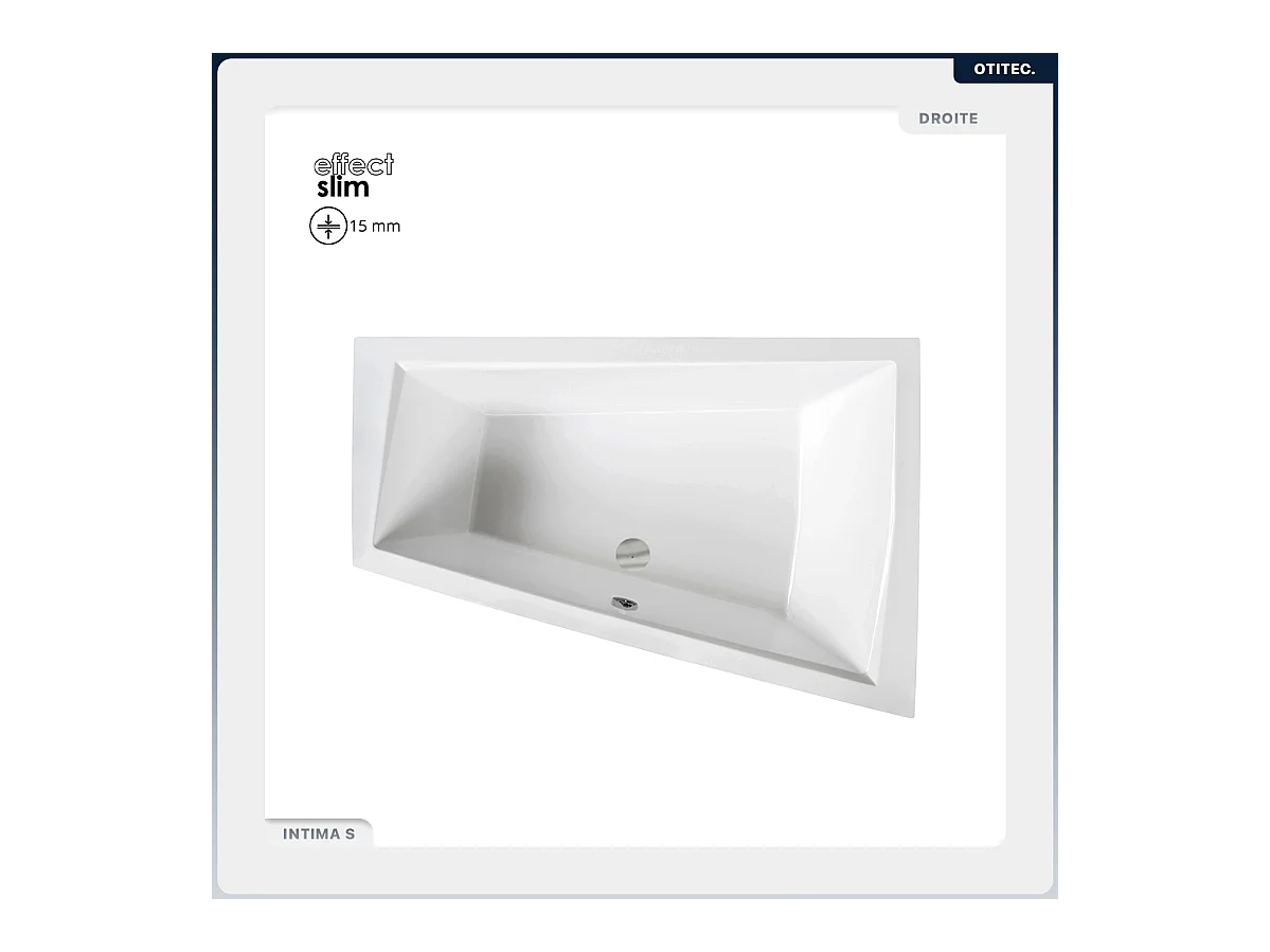 Baignoire asymétrique - 180 x 125 cm - Droite - sans Habillage - avec Pieds - Vidage Chrome - INTIMA DUO SLIM