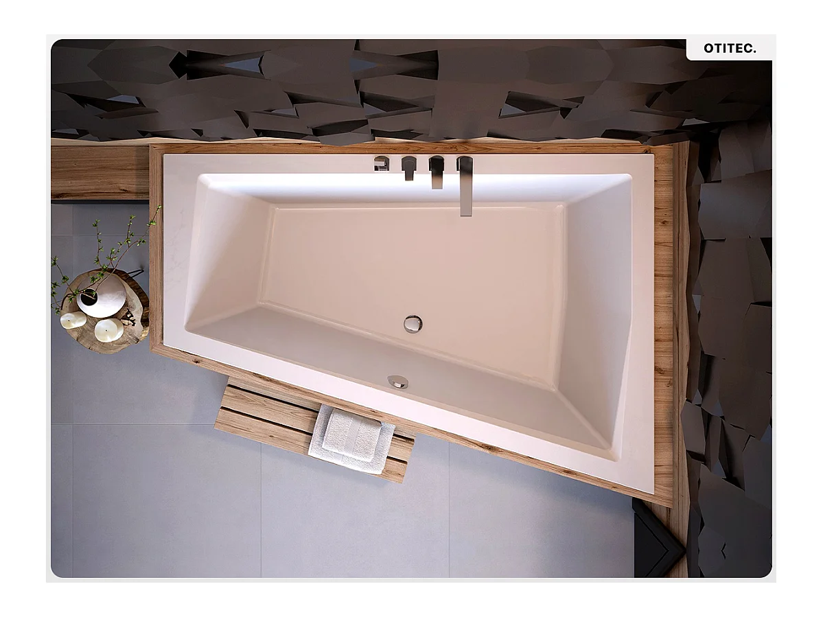 Baignoire asymétrique - 180 x 125 cm - Droite - sans Habillage - avec Pieds - Vidage Chrome - INTIMA DUO SLIM