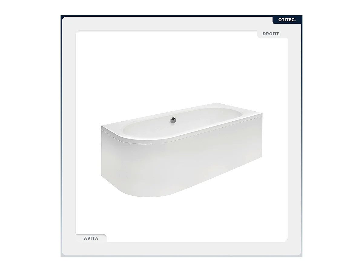 Baignoire asymétrique - 150 x 75 cm - Droite - avec Habillage - Pieds - Vidage Chrome - AVITA