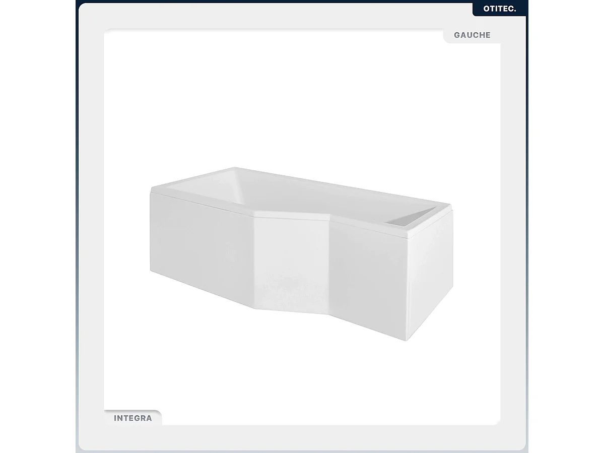 Baignoire asymétrique - 170 x 75 cm - Gauche - avec Tablier - Pieds - Vidage Chrome - INTEGRA