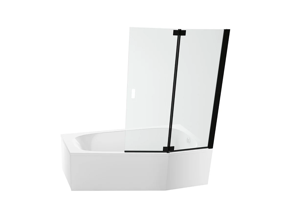 Baignoire bain douche 170 x 90 JACOB DELAFON Bastille vidage à droite blanc mat + tablier en niche + pare-bain noir
