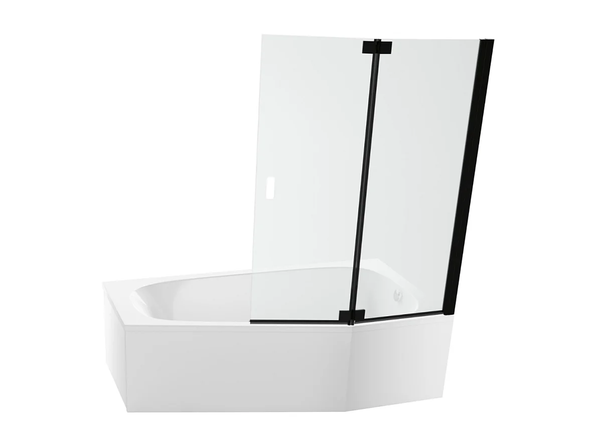 Baignoire bain douche 170 x 90 JACOB DELAFON Bastille vidage à droite blanc mat + tablier en niche + pare-bain noir