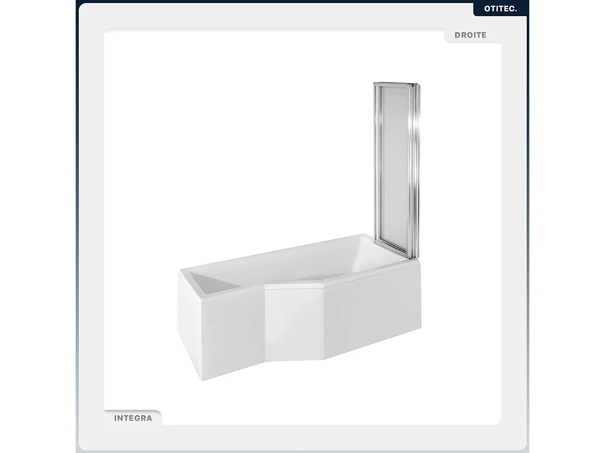 Baignoire asymétrique - 170 x 75 cm - Droite - sans Habillage - avec Pieds - Pare Baignoire 3 Volets - Vidage Chrome - INTEGRA
