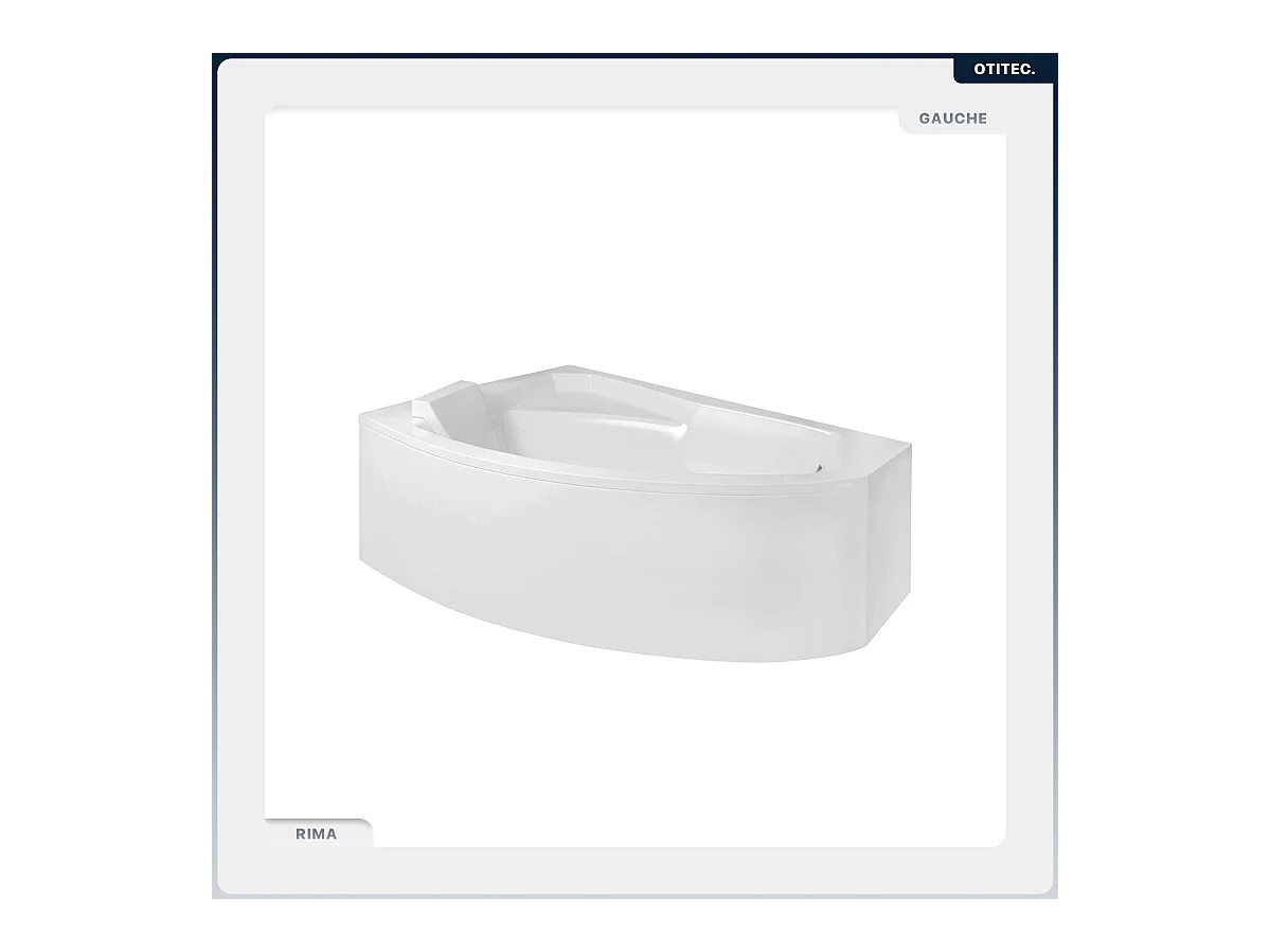 Baignoire asymétrique - 160 x 100 cm - Gauche - avec Habillage - Pieds - Repose-tête - Vidage Chrome - RIMA