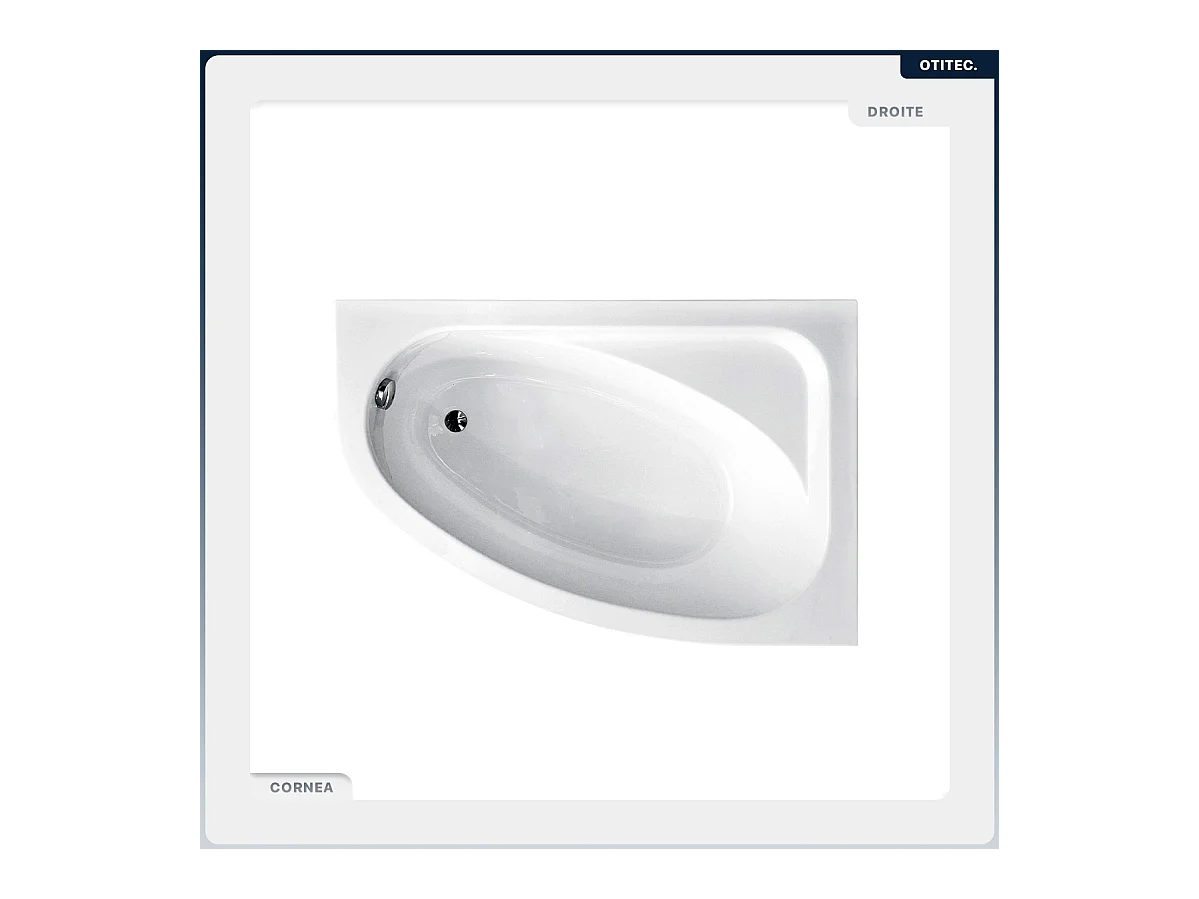 Baignoire asymétrique - 140 x 80 cm - Droite - avec Habillage - Pieds - Vidage Chrome - CORNEA