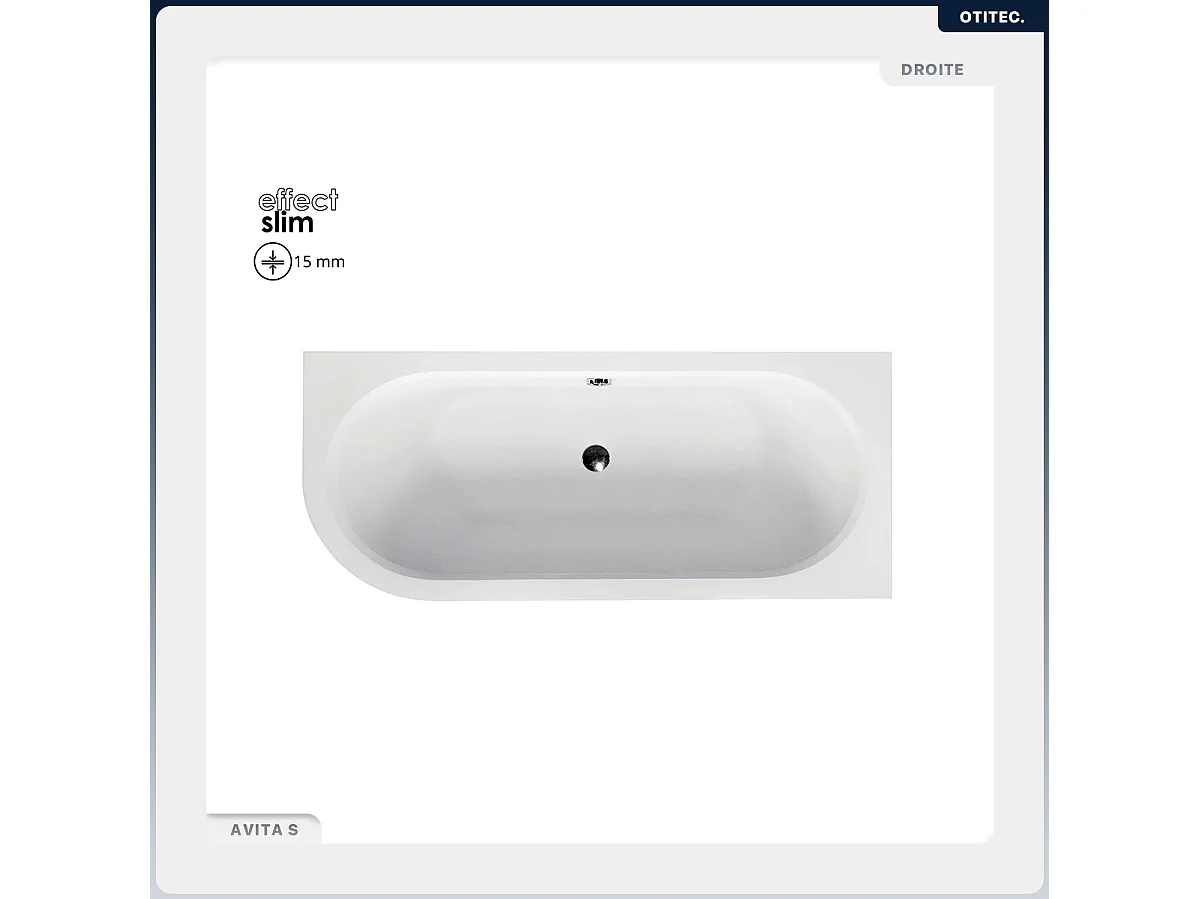 Baignoire asymétrique - 170 x 75 cm - Droite - sans Habillage - avec Pieds - Vidage Chrome - AVITA SLIM