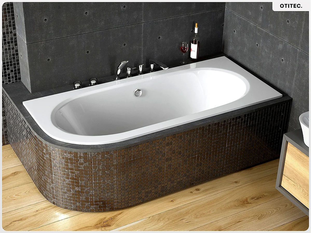 Baignoire asymétrique - 170 x 75 cm - Droite - sans Habillage - avec Pieds - Vidage Chrome - AVITA SLIM