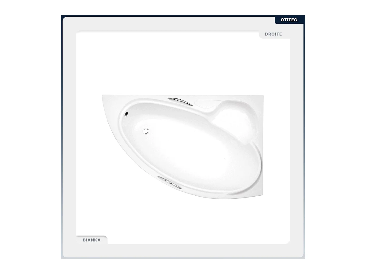 Baignoire asymétrique - 150 x 95 cm - Droite - avec Tablier Blanc - Pieds - Vidage Chrome - BIANKA