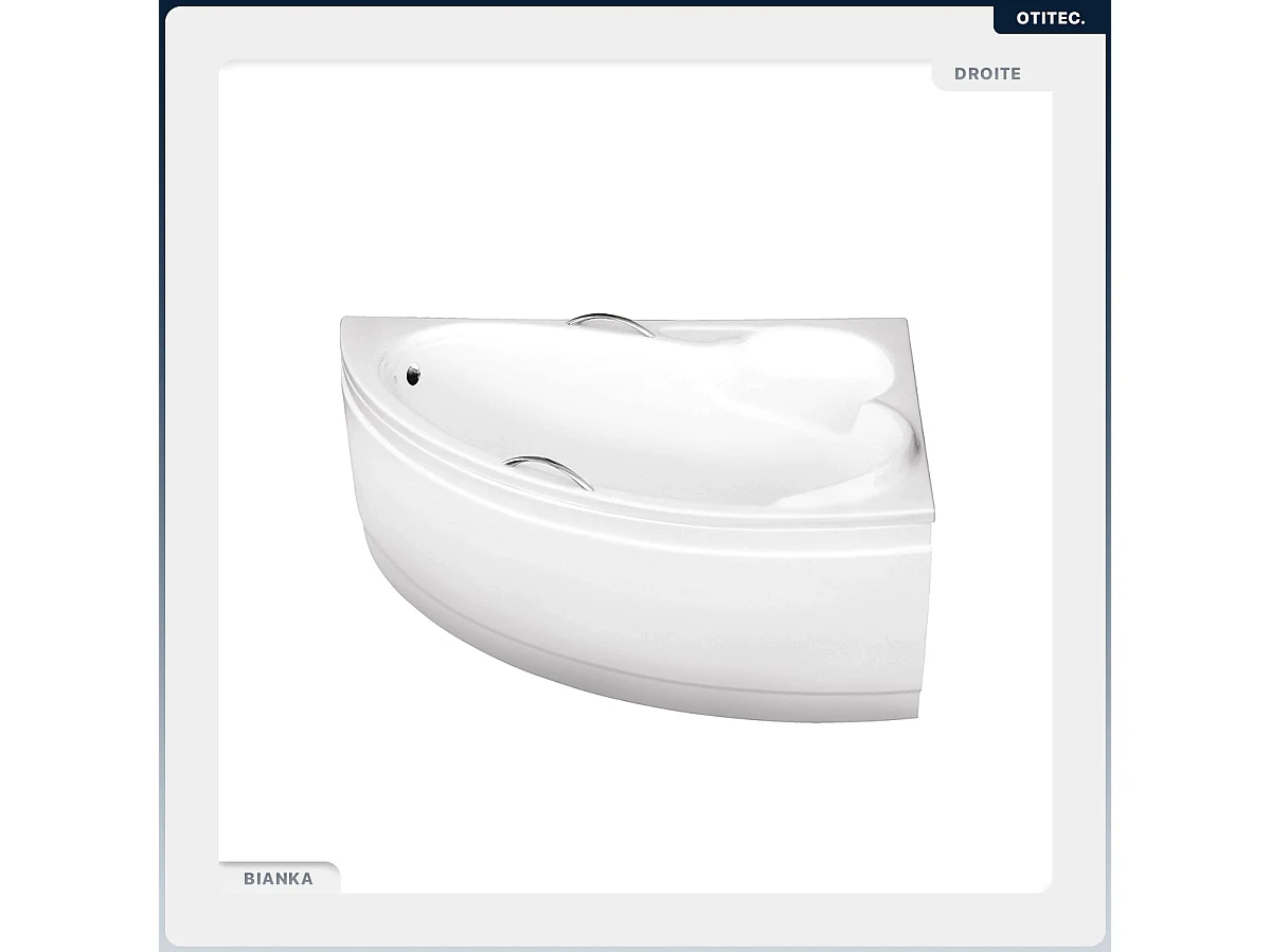 Baignoire asymétrique - 150 x 95 cm - Droite - avec Tablier Blanc - Pieds - Vidage Chrome - BIANKA