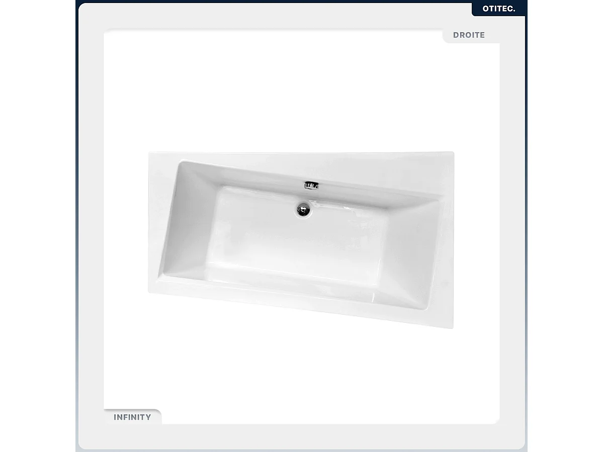 Baignoire asymétrique - 170 x 110 cm - Droite - sans Habillage - avec Pieds - Vidage Chrome - INFINITY