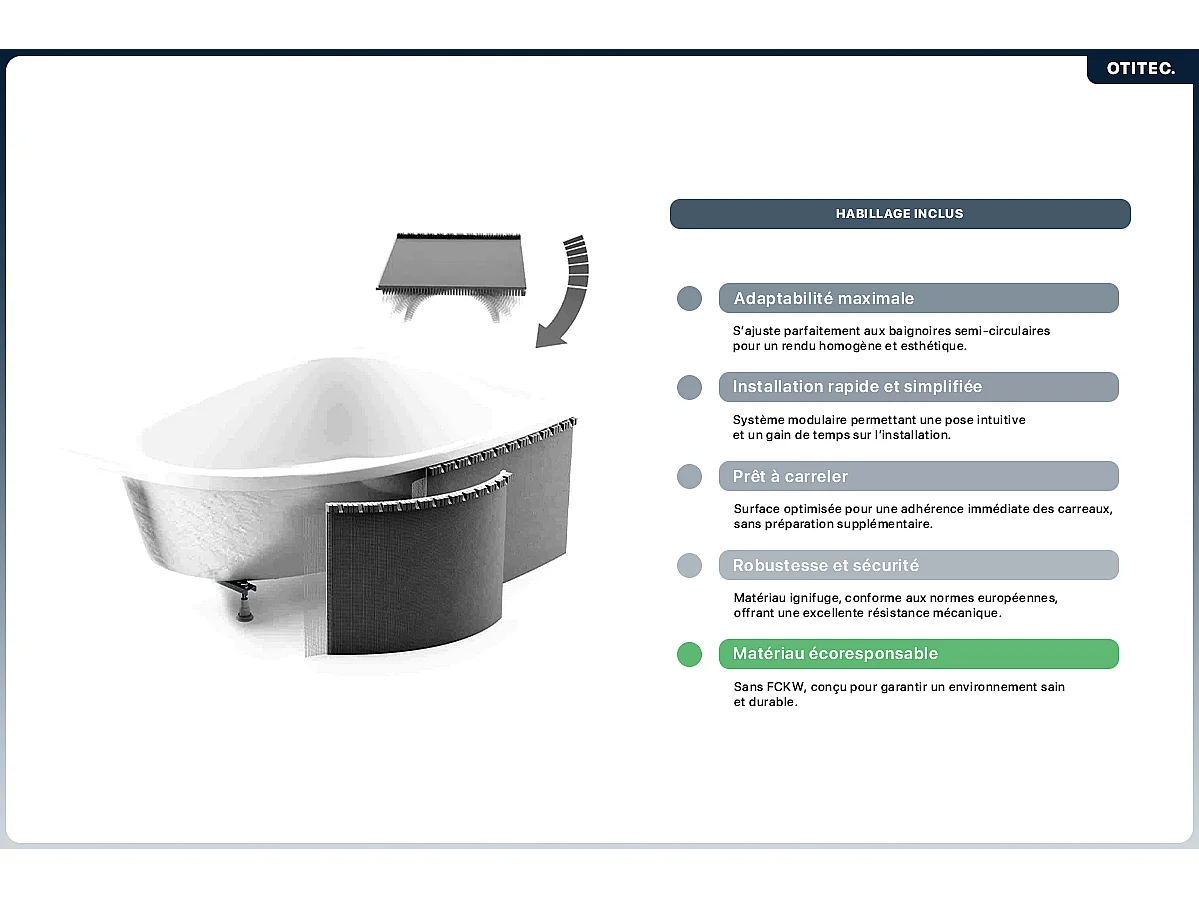 Baignoire asymétrique - 150 x 75 cm - Droite - avec Habillage - Pieds - Vidage Chrome - INTEGRA