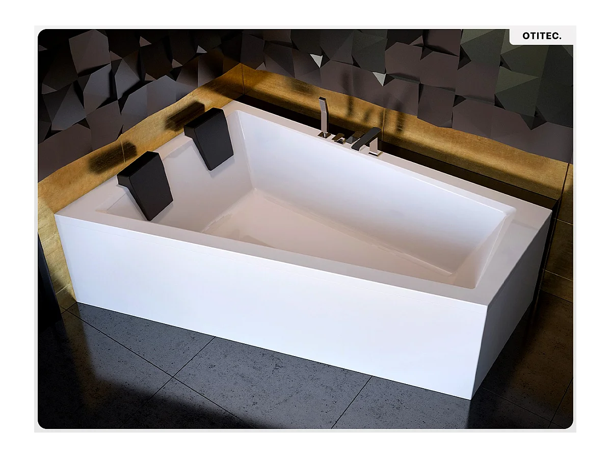 Baignoire asymétrique - 170 x 125 cm - Gauche - avec Tablier - Pieds - Vidage Chrome - INTIMA DUO