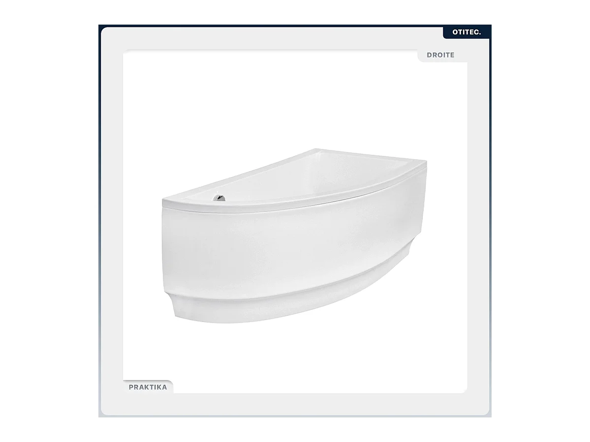 Baignoire asymétrique - 140 x 70 cm - Droite - sans Habillage - avec Pieds - Vidage Chrome - PRAKTIKA