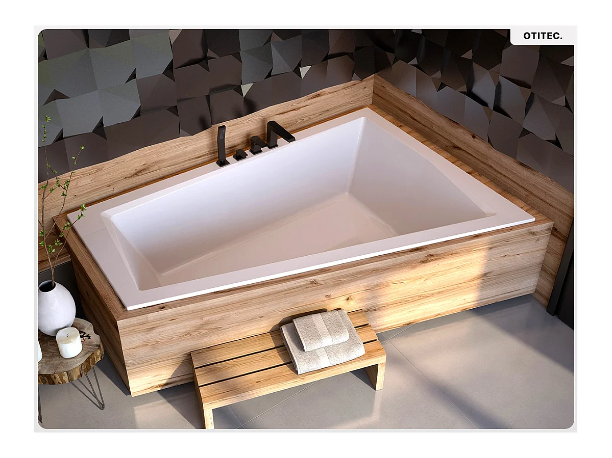 Baignoire asymétrique - 180 x 125 cm - Droite - avec Habillage - Pieds - Vidage Chrome - INTIMA DUO SLIM