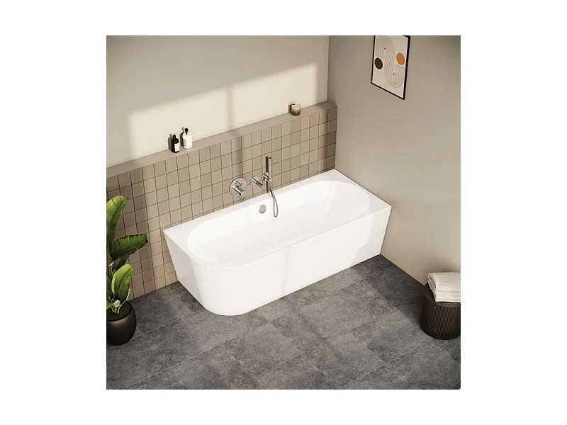 Baignoire murale angle à droite VITRA Geo 180x80 + pieds + siphon standard