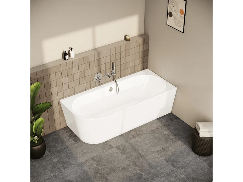 Baignoire murale angle à droite VITRA Geo 180x80 + pieds + siphon standard