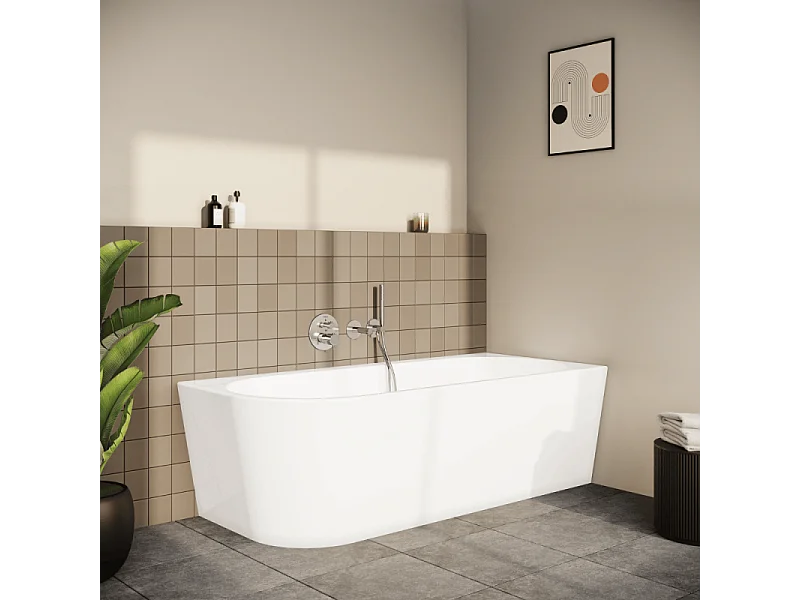 Baignoire murale angle à droite VITRA Geo 180x80 + pieds + siphon standard