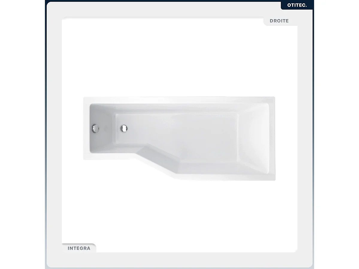 Baignoire asymétrique - 150 x 75 cm - Droite - sans Habillage - avec Pieds - Vidage Chrome - INTEGRA