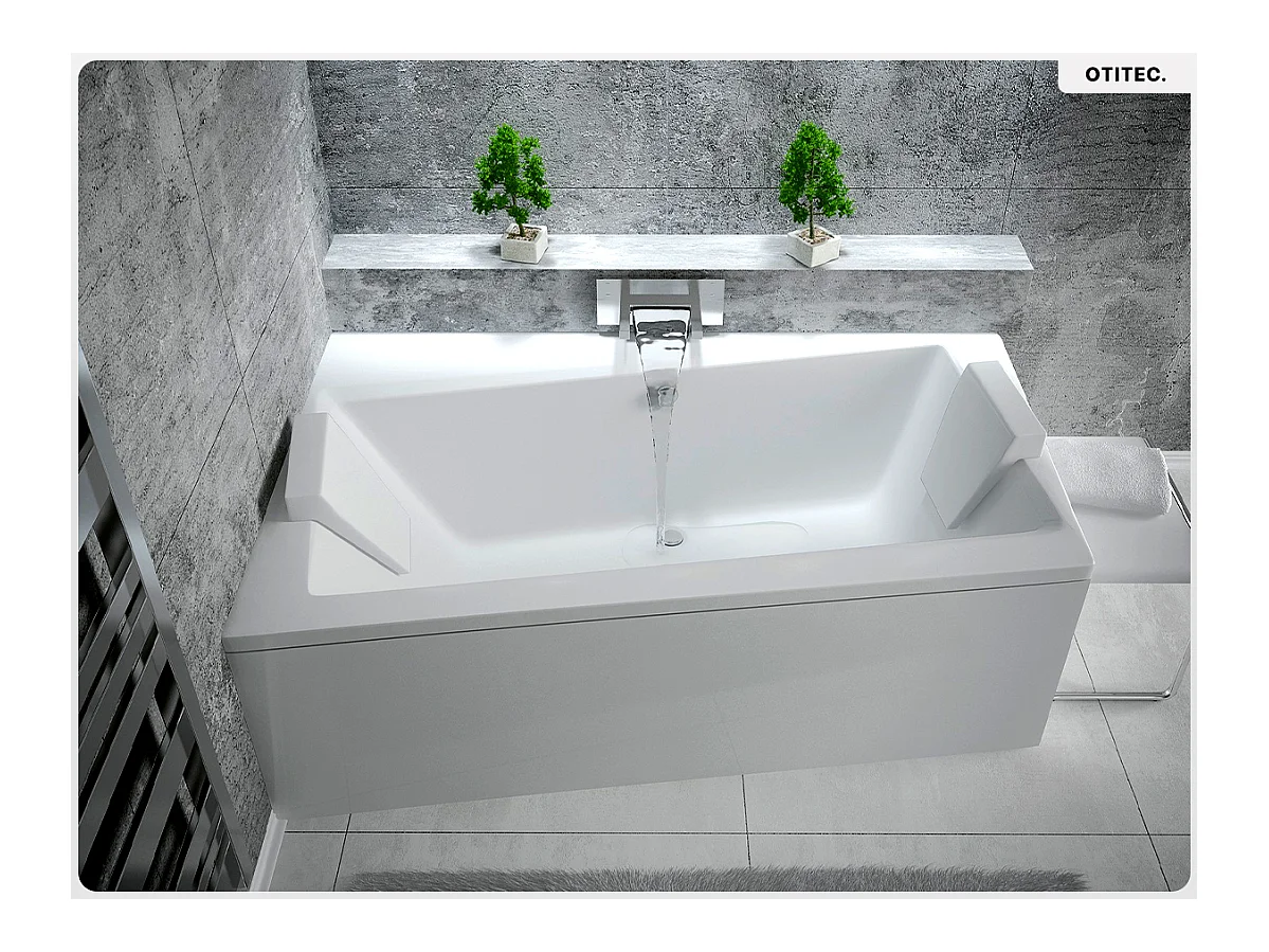 Baignoire asymétrique - 160 x 100 cm - Gauche - avec Tablier Blanc - Pieds - Vidage Chrome - INFINITY