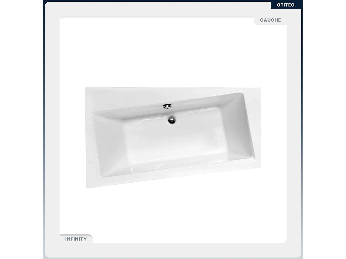 Baignoire asymétrique - 160 x 100 cm - Gauche - avec Tablier Blanc - Pieds - Vidage Chrome - INFINITY