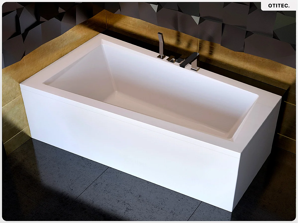 Baignoire asymétrique - 160 x 90 cm - Gauche - avec Tablier - Pieds - Vidage Chrome - INTIMA