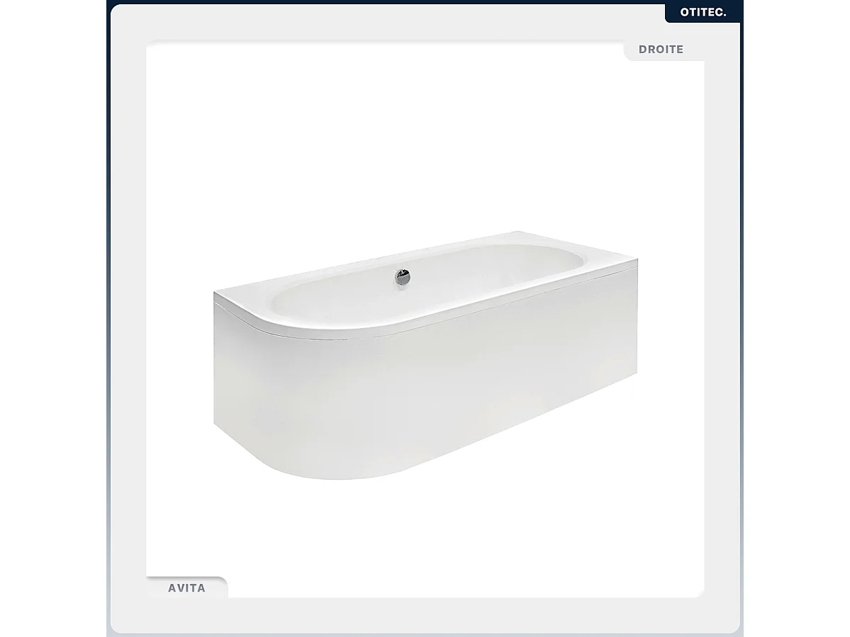 Baignoire asymétrique - 170 x 75 cm - Droite - avec Tablier Blanc - Pieds - Vidage Chrome - AVITA