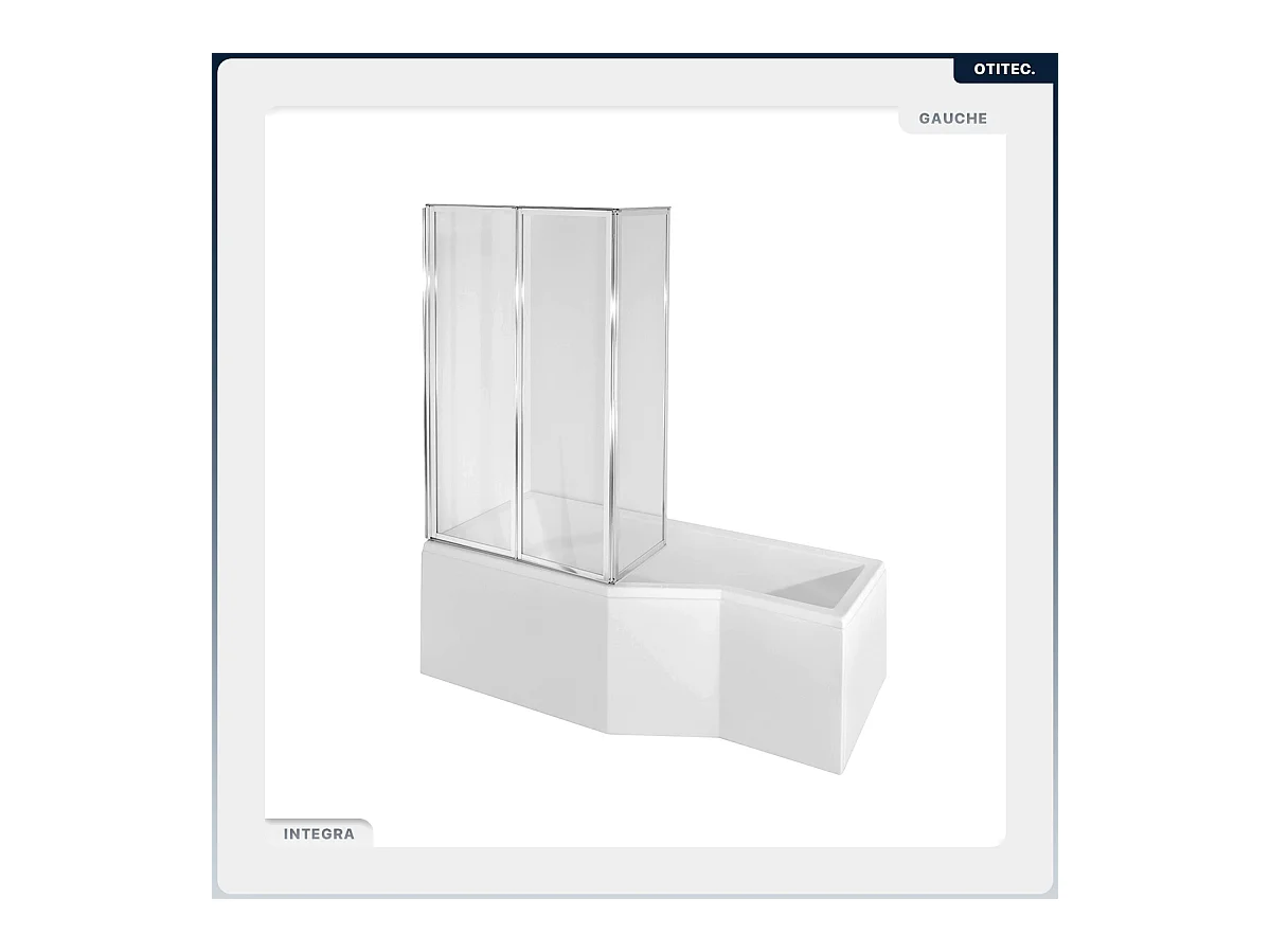 Baignoire asymétrique - 150 x 75 cm - Gauche - sans Habillage - avec Pieds - Pare Baignoire 3 Volets - Vidage Chrome - INTEGRA