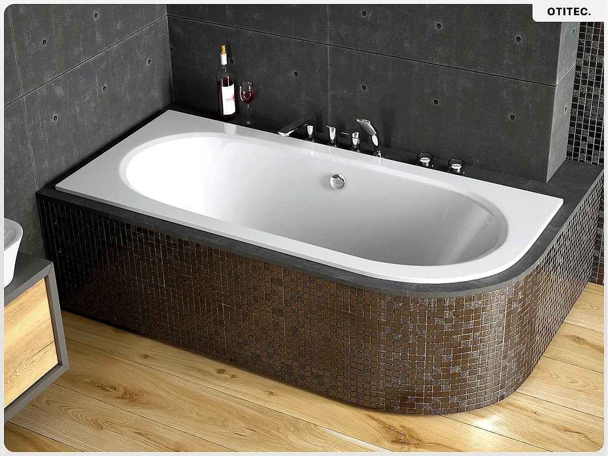 Baignoire asymétrique - 180 x 80 cm - Gauche - sans Habillage - avec Pieds - Vidage Chrome - AVITA SLIM