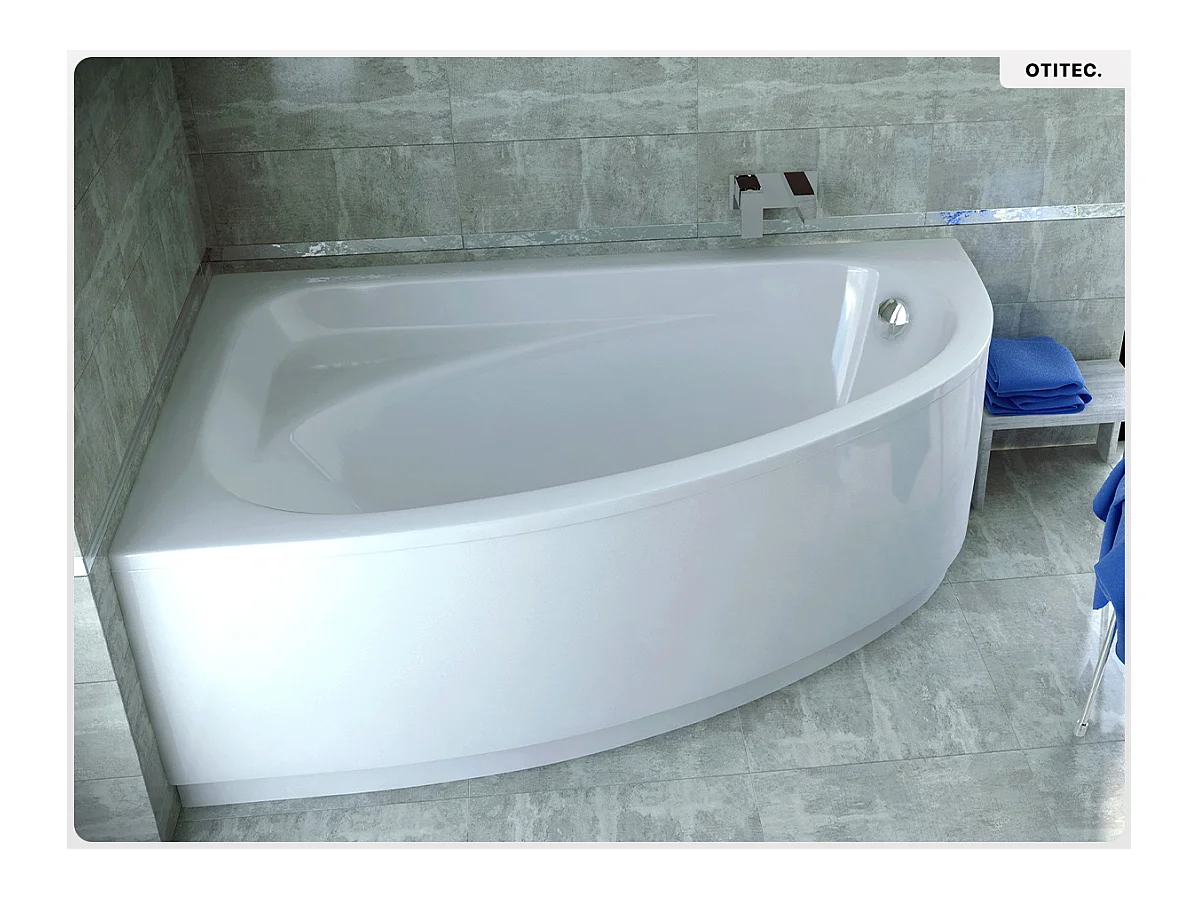 Baignoire asymétrique - 140 x 80 cm - Gauche - sans Habillage - avec Pieds - Vidage Chrome - CORNEA