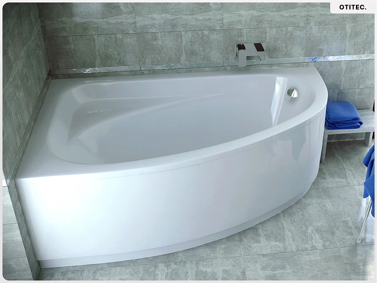 Baignoire asymétrique - 140 x 80 cm - Gauche - sans Habillage - avec Pieds - Vidage Chrome - CORNEA