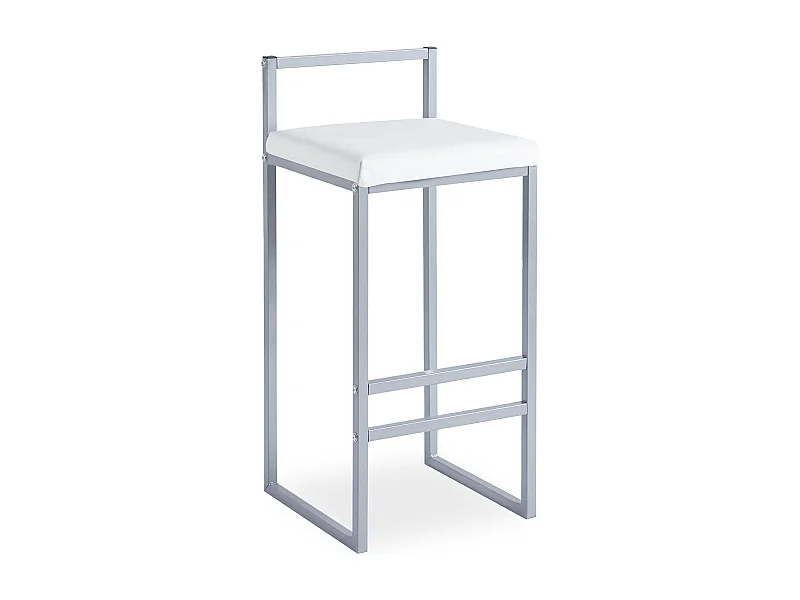 Tabouret de bar en métal Drakkar Argent et Velours Blanc