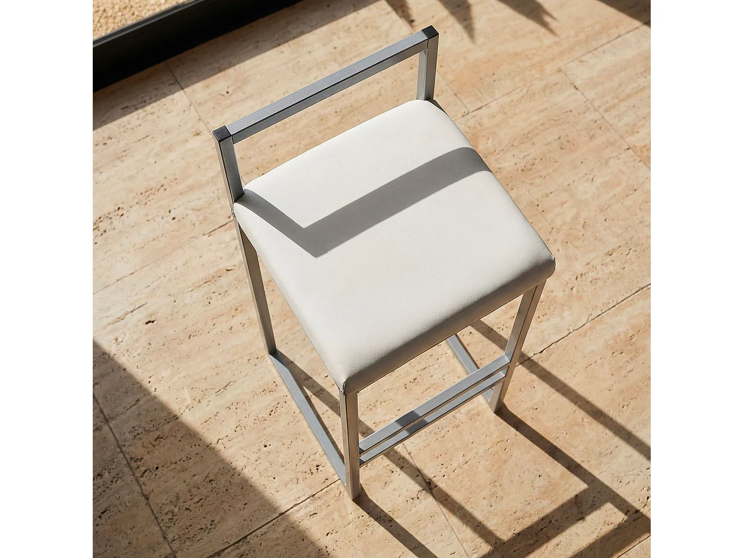 Tabouret de bar en métal Drakkar Argent et Velours Blanc
