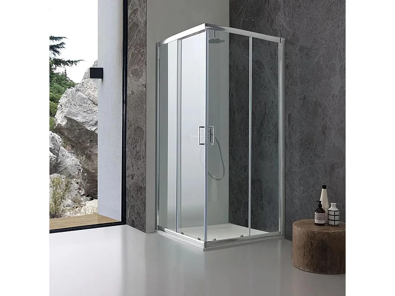 Quadratische Duschkabine mit Schiebetüren "Genova Two" aus glänzendem Hartglas cm 90x90 185h