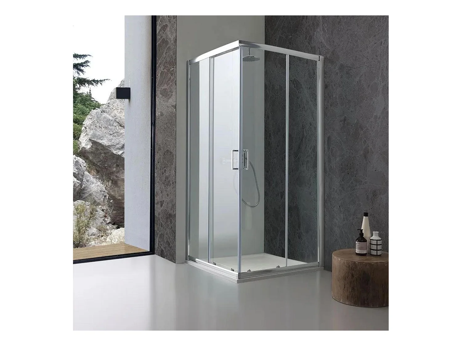 Cabine de douche carrée à portes coulissantes « Genova Two » en verre trempé brillant cm 90x90 185h