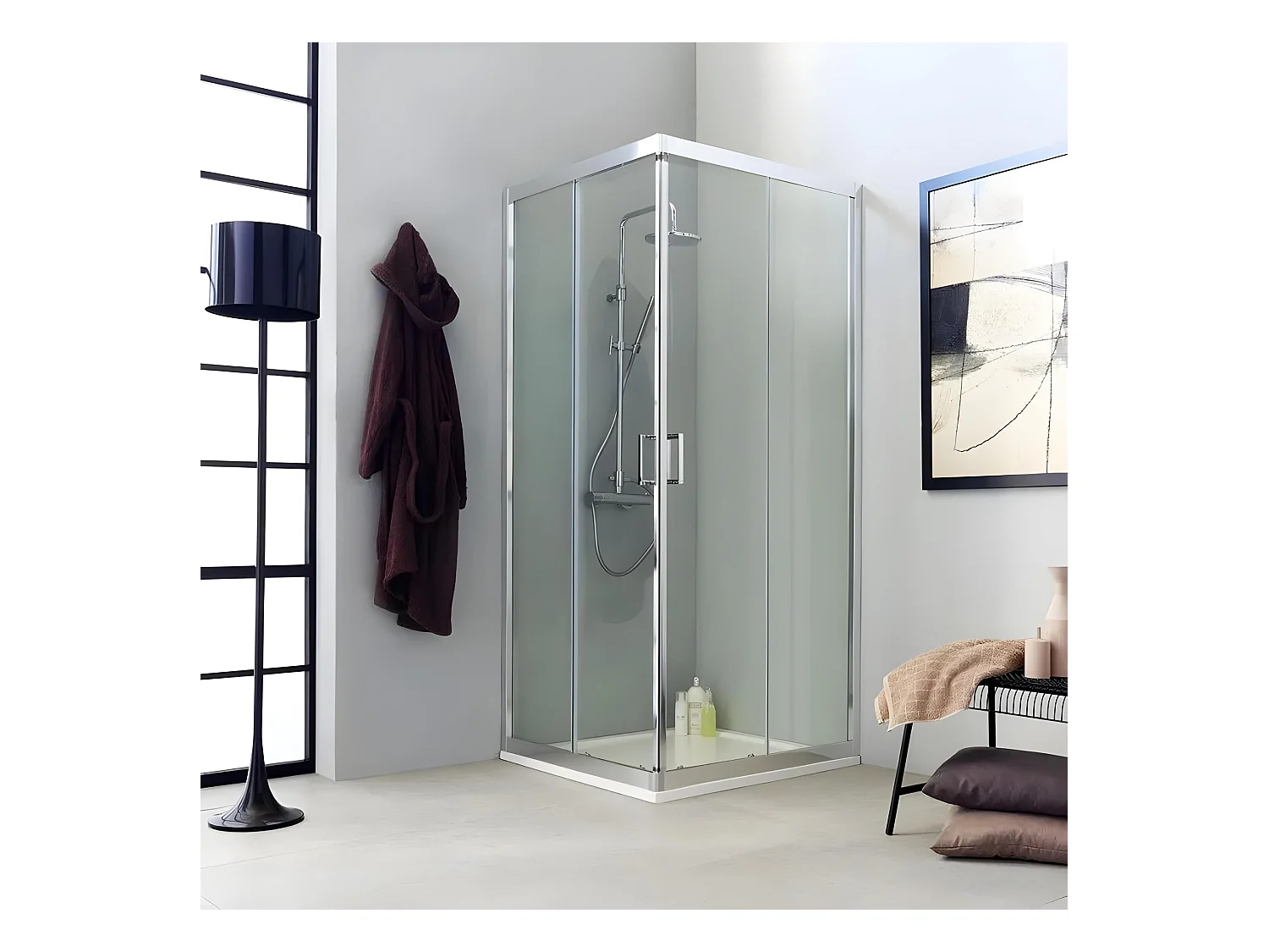 Cabine de douche d'angle à 2 portes coulissantes "Ferrara Two" en verre transparent cm 90x90 195h