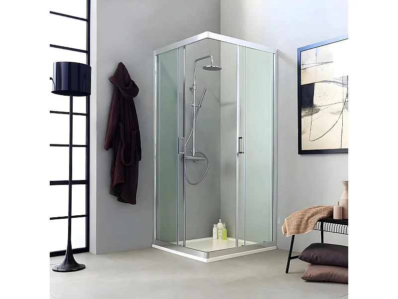 Kabina prysznicowa narożna z 2 drzwiami przesuwnymi "Ferrara Two" ze szkła transparentnego cm 90x90 195h