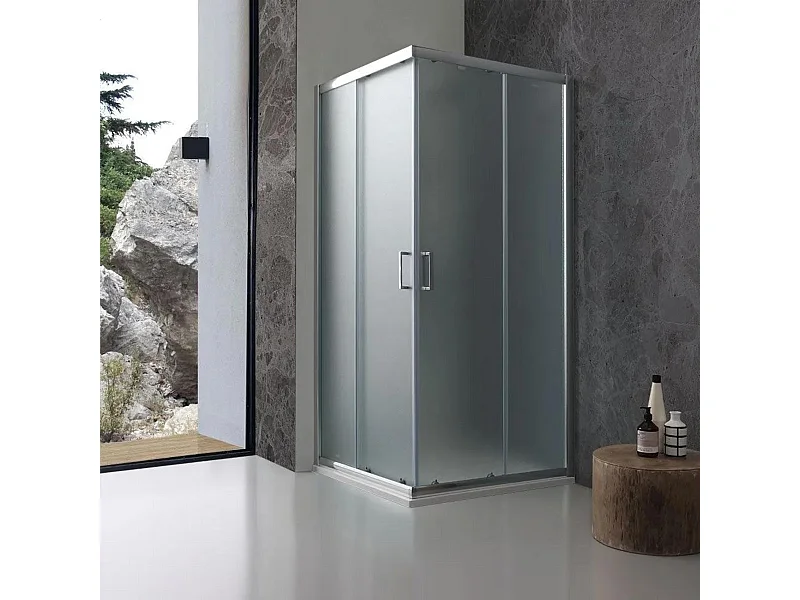 Box doccia quadrato con ante scorrevoli "Genova Two" in vetro temperato opaco cm 80x80 185h
