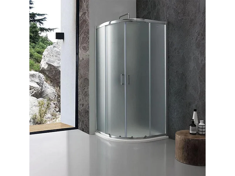 Halfronde douchecabine "Genova" met 2 schuifdeuren in ondoorzichtig gehard glas cm 90x90 185h