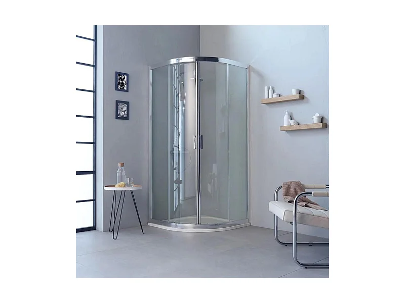 Halbrunde Duschkabine mit Schiebetüren "Ferrara Two" aus gehärtetem Glas cm 80x80 195h