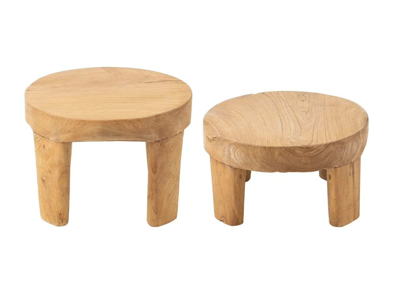 Mesa de centro redonda de teca – Juego de 2