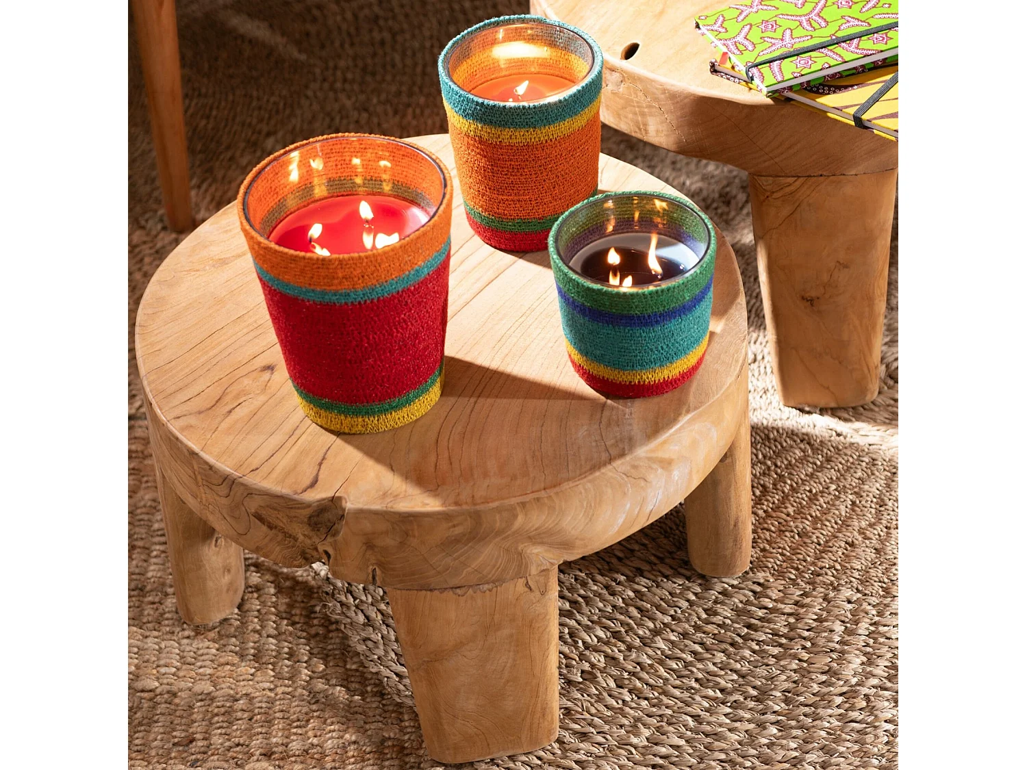 Mesa de centro redonda de teca – Juego de 2