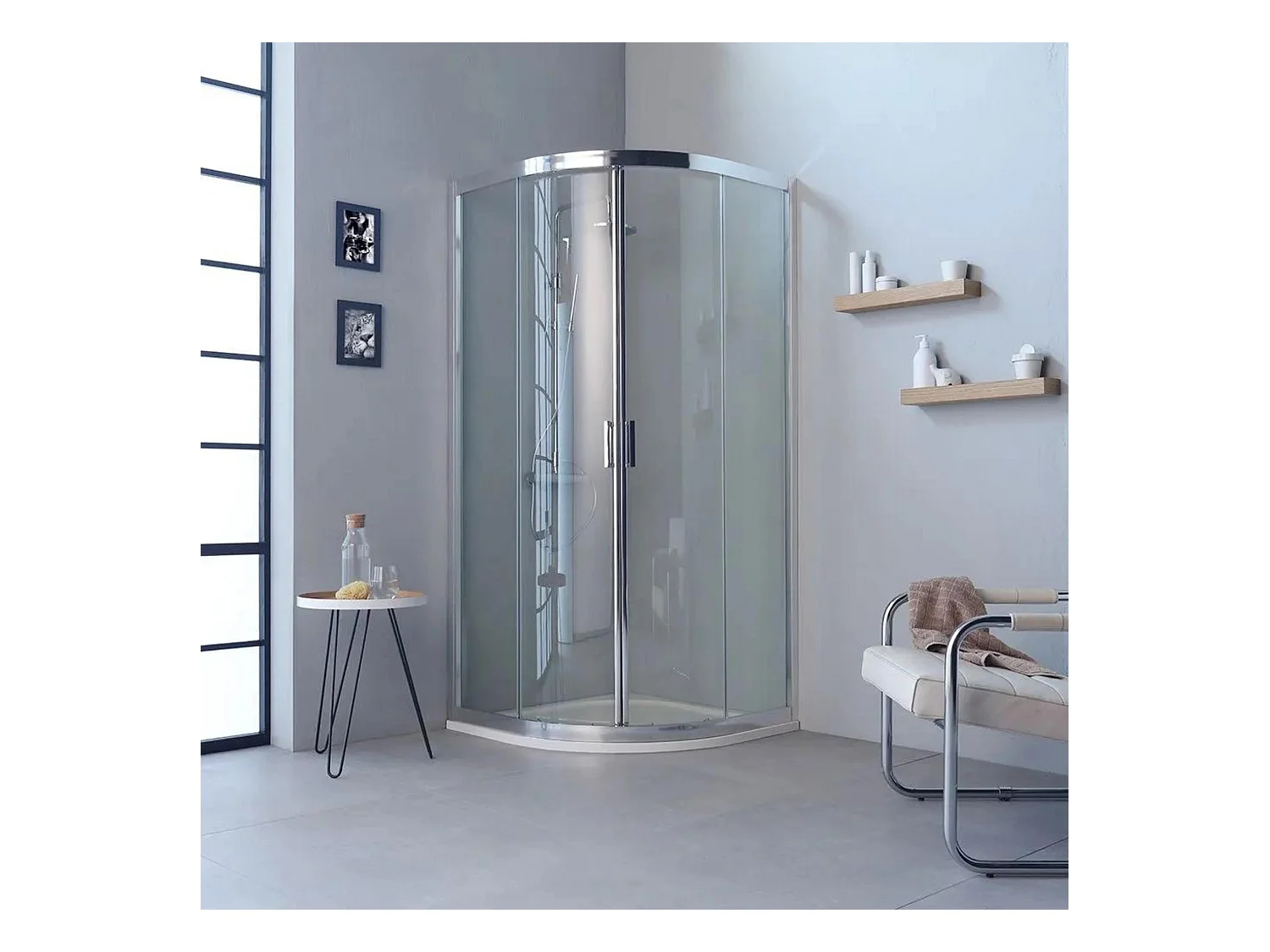 Cabine de douche semi-circulaire à portes coulissantes « Ferrara Two » en verre trempé cm 90x90 195h