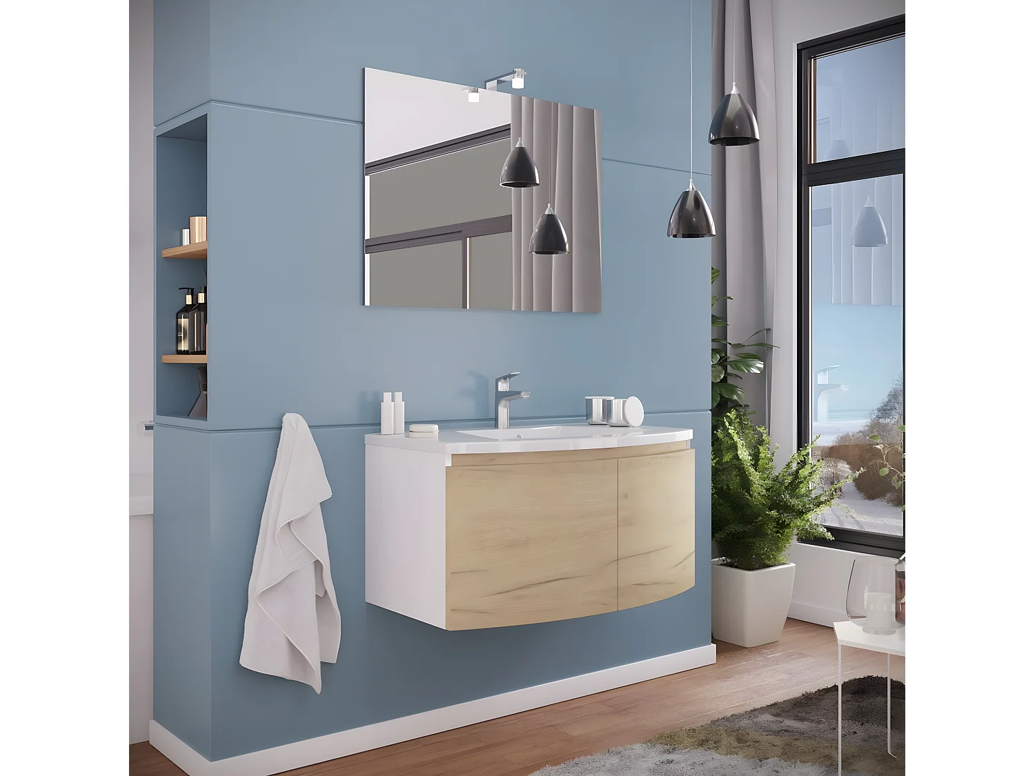 Mobilna wanna rover dymiona "Ettore" z 2 frontami ze specchio LED i ceramiczną umywalką cm 80x49 42h