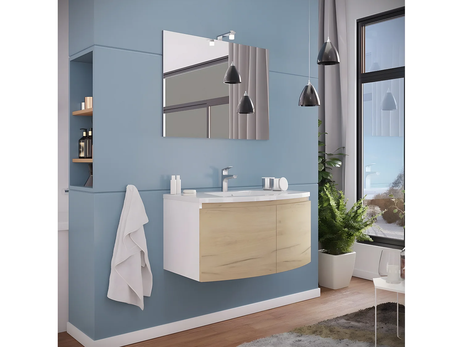 Mobilna wanna rover dymiona "Ettore" z 2 frontami ze specchio LED i ceramiczną umywalką cm 80x49 42h