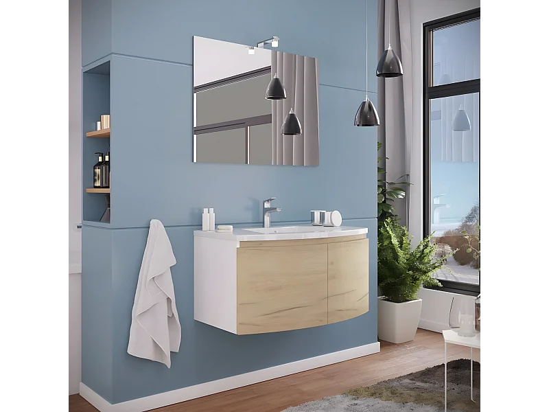 Mobilna wanna rover dymiona "Ettore" z 2 frontami ze specchio LED i ceramiczną umywalką cm 80x49 42h