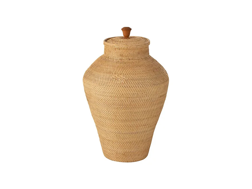 Vase Déco avec Couvercle "Rotin" 70cm Naturel