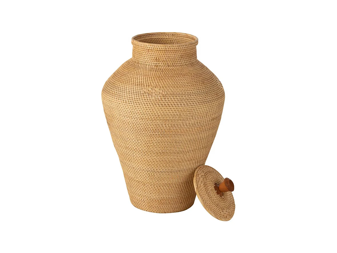 Vase Déco avec Couvercle "Rotin" 70cm Naturel